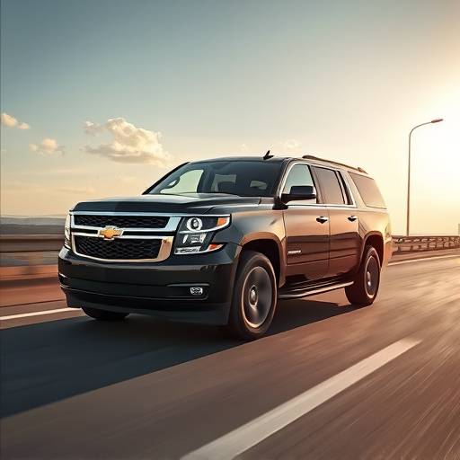 Chevrolet Suburban color negro circulando por la carretera en un día soleado