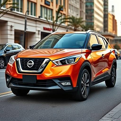 Nissan Kicks color naranja metálico estacionado en la calle